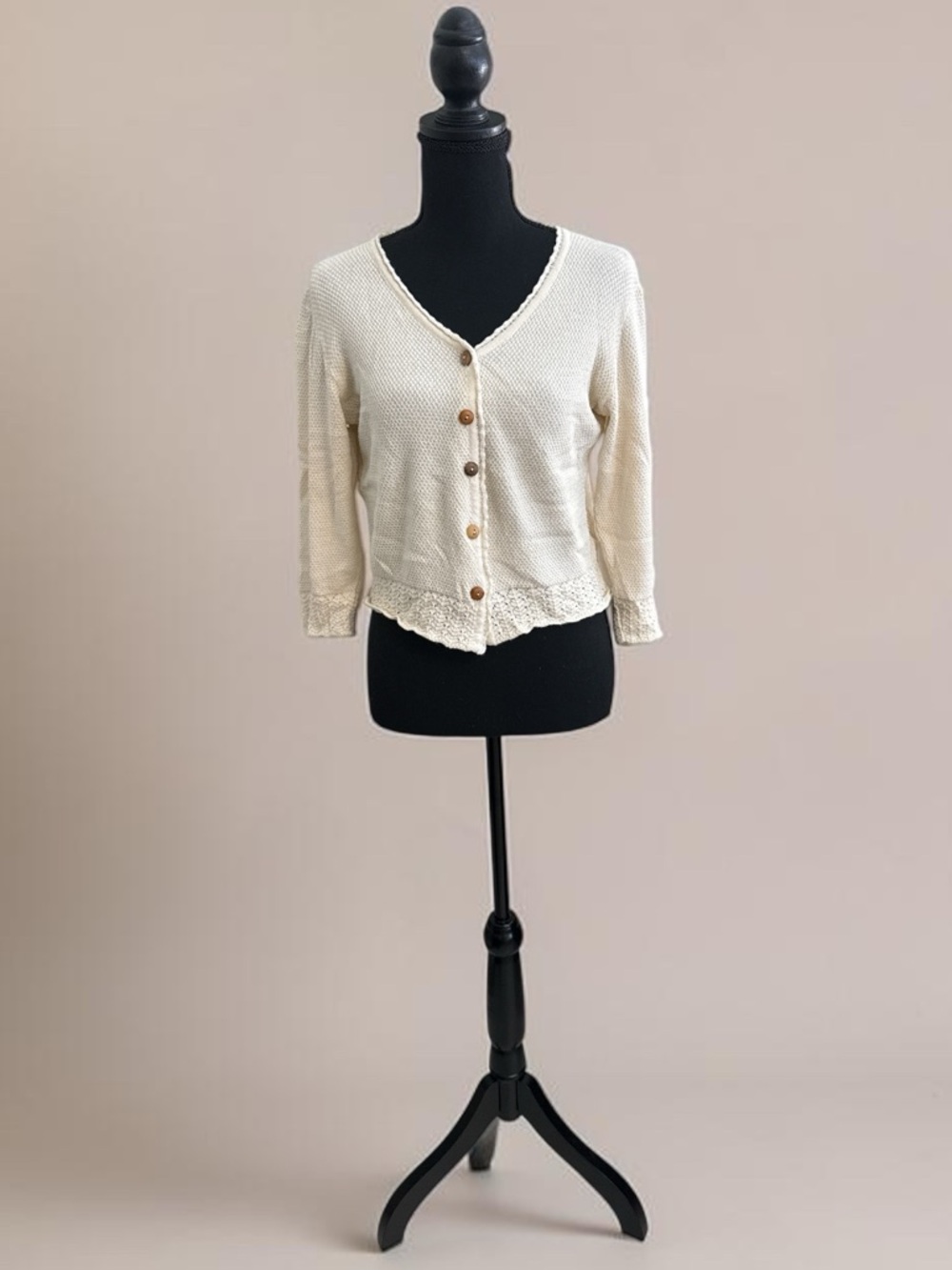 Greek Knitwear 100% Bambaki Cotton Women's Cream V-Neck Button Cardigan